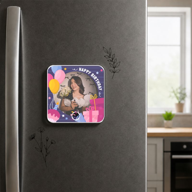 Personalized Happy Birthday Musical Fridge Photo Frame Magnet Rechargeable Wireless Music Box Birthday Gift for Girlfriend & Wife Custom with Any Song Music Playable Feature